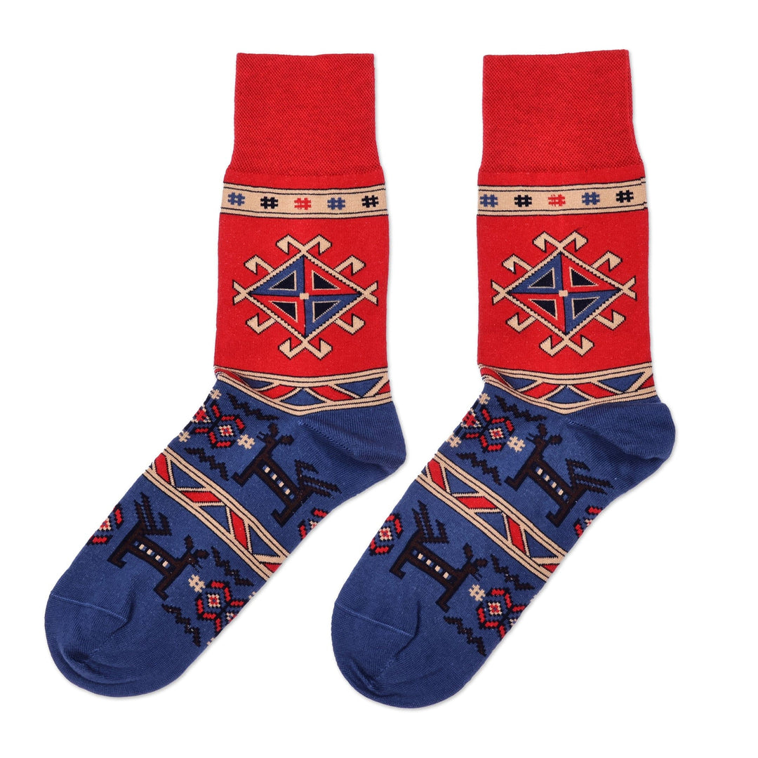 Cotton Blend Socks with Traditional Armenian Themes - Geghard's Energy