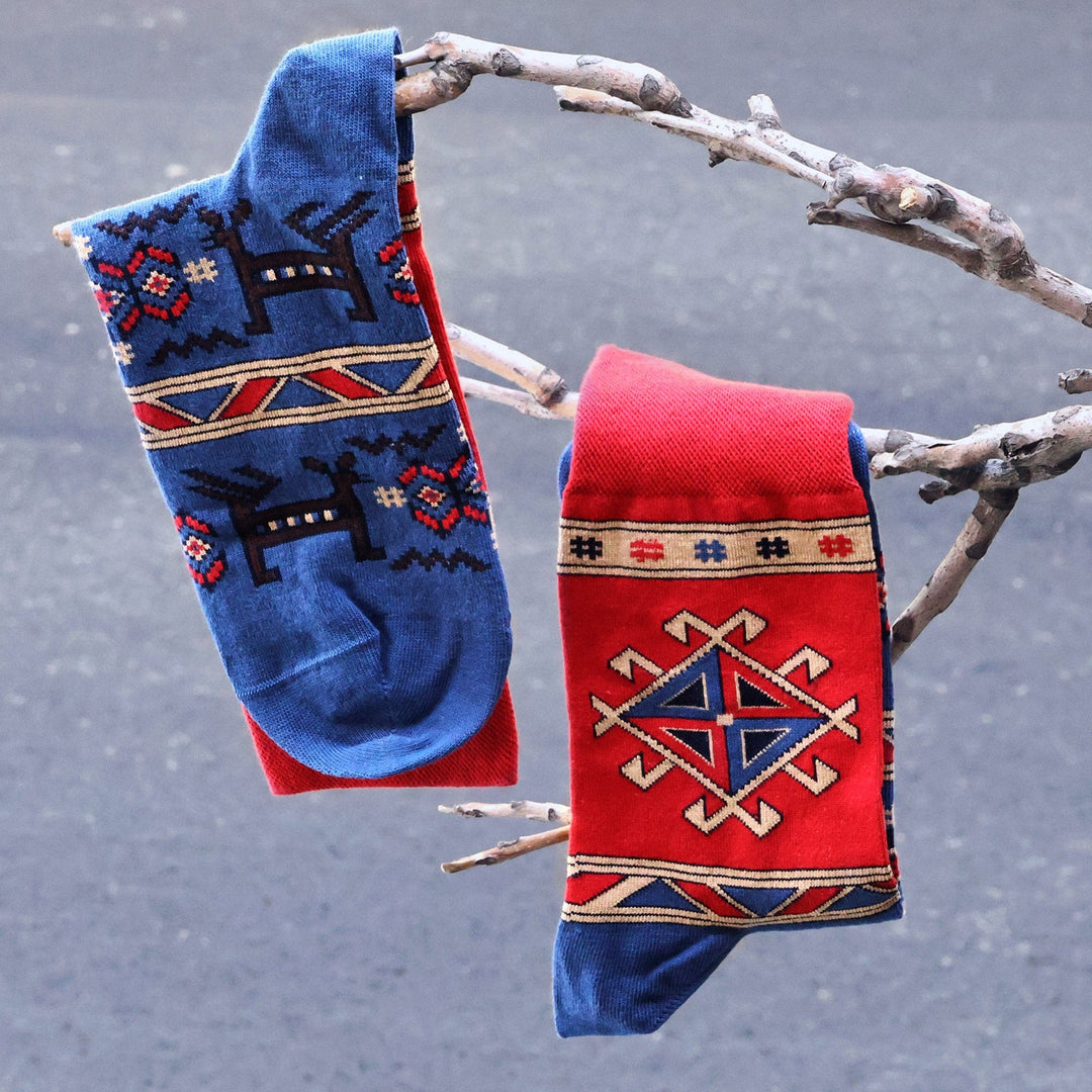 Cotton Blend Socks with Traditional Armenian Themes - Geghard's Energy