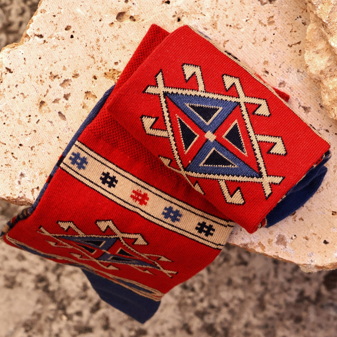 Cotton Blend Socks with Traditional Armenian Themes - Geghard's Energy