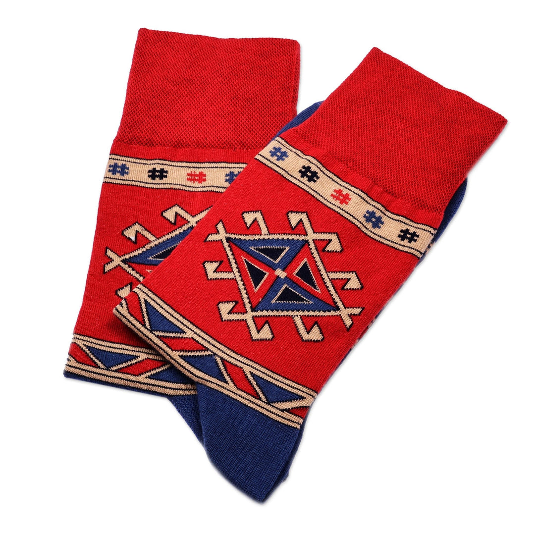 Cotton Blend Socks with Traditional Armenian Themes - Geghard's Energy