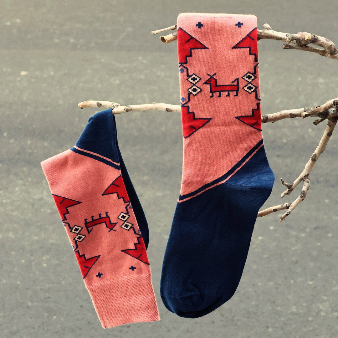 Cotton Blend Socks Adorned with Traditional Armenian Motifs - Armenian Traveler