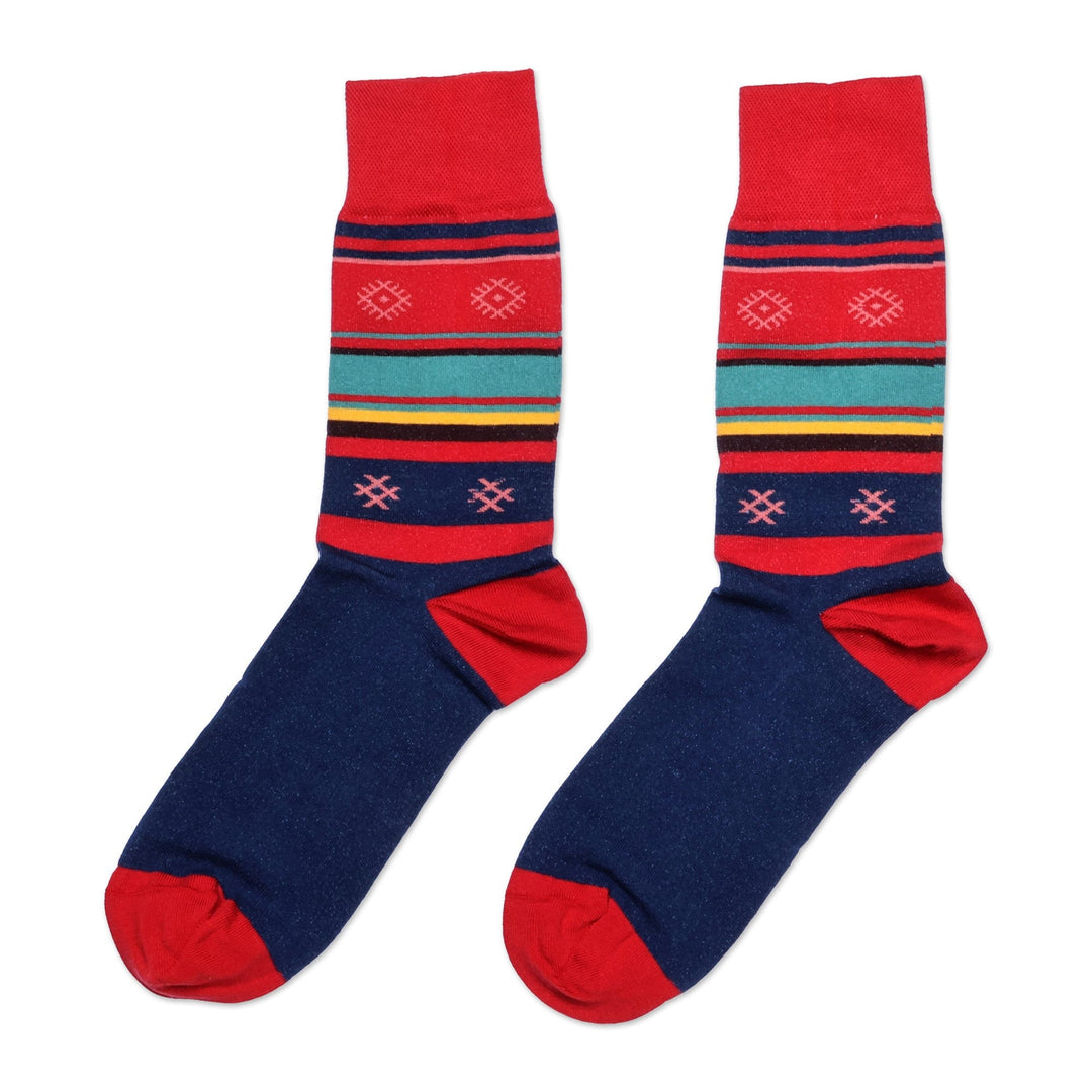 Cotton Blend Socks Featuring Traditional Armenian Designs - Diamonds from Adana