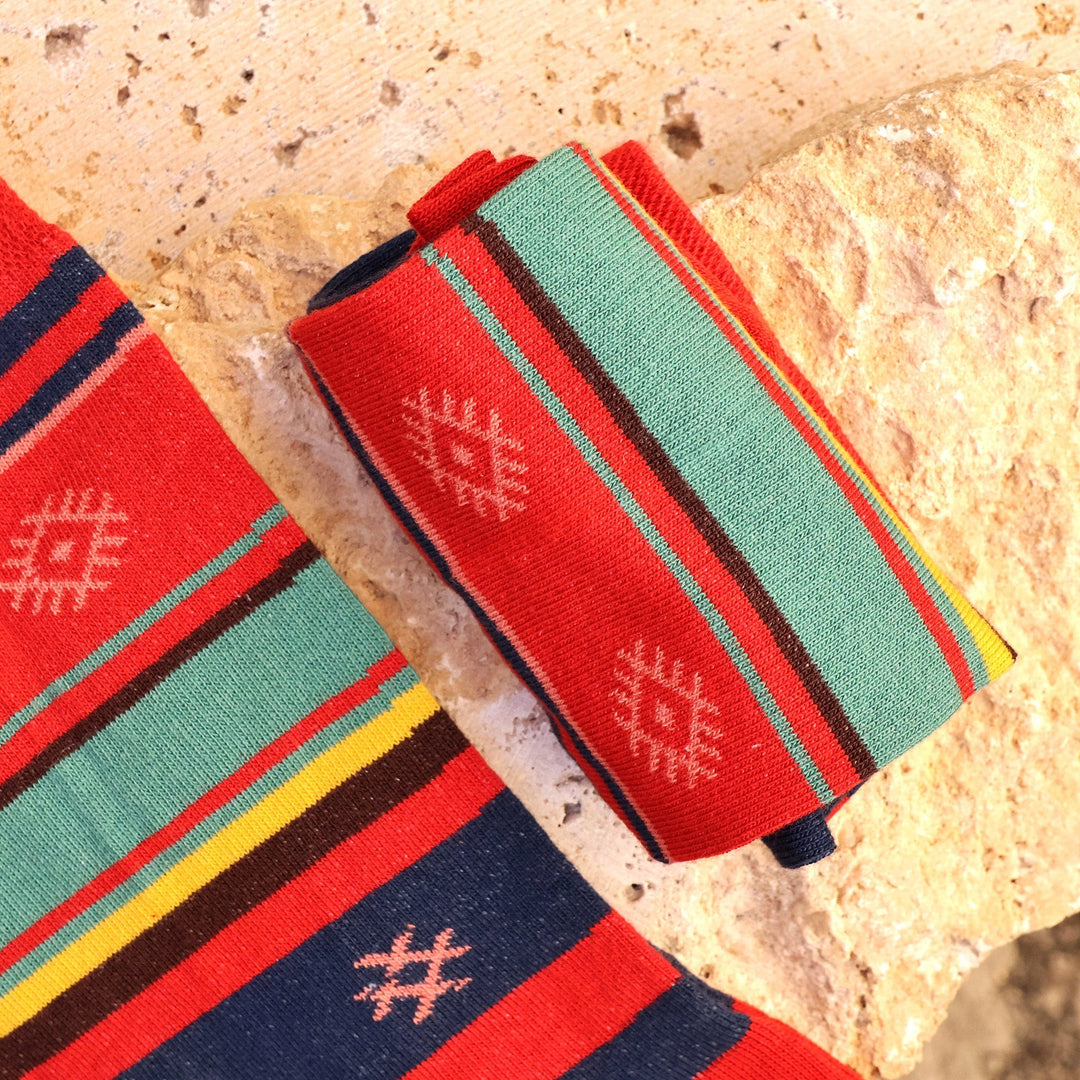 Cotton Blend Socks Featuring Traditional Armenian Designs - Diamonds from Adana