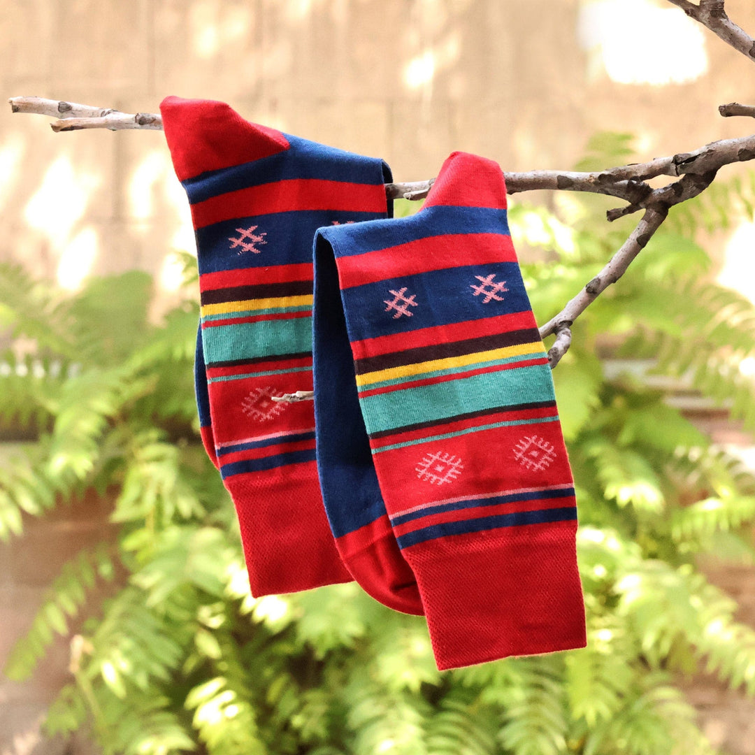 Cotton Blend Socks Featuring Traditional Armenian Designs - Diamonds from Adana