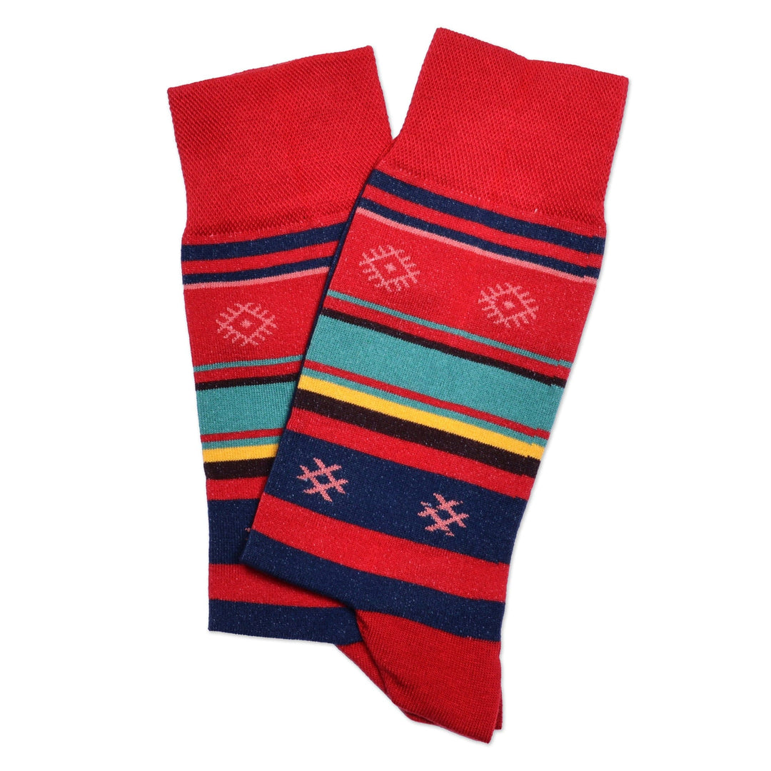 Cotton Blend Socks Featuring Traditional Armenian Designs - Diamonds from Adana