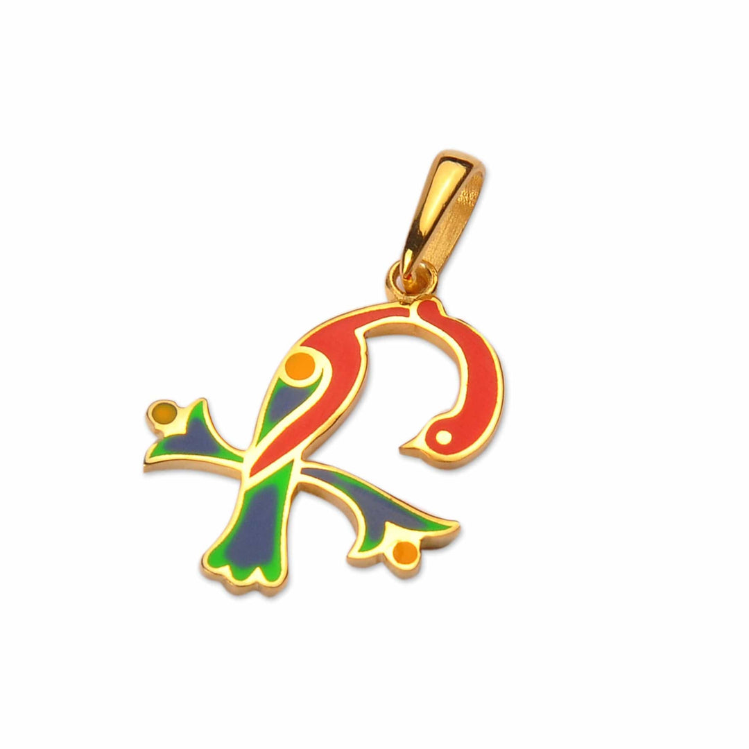 Traditional Bird-Themed Gold-Plated Pendant with Q Letter - Q Birds of Armenia