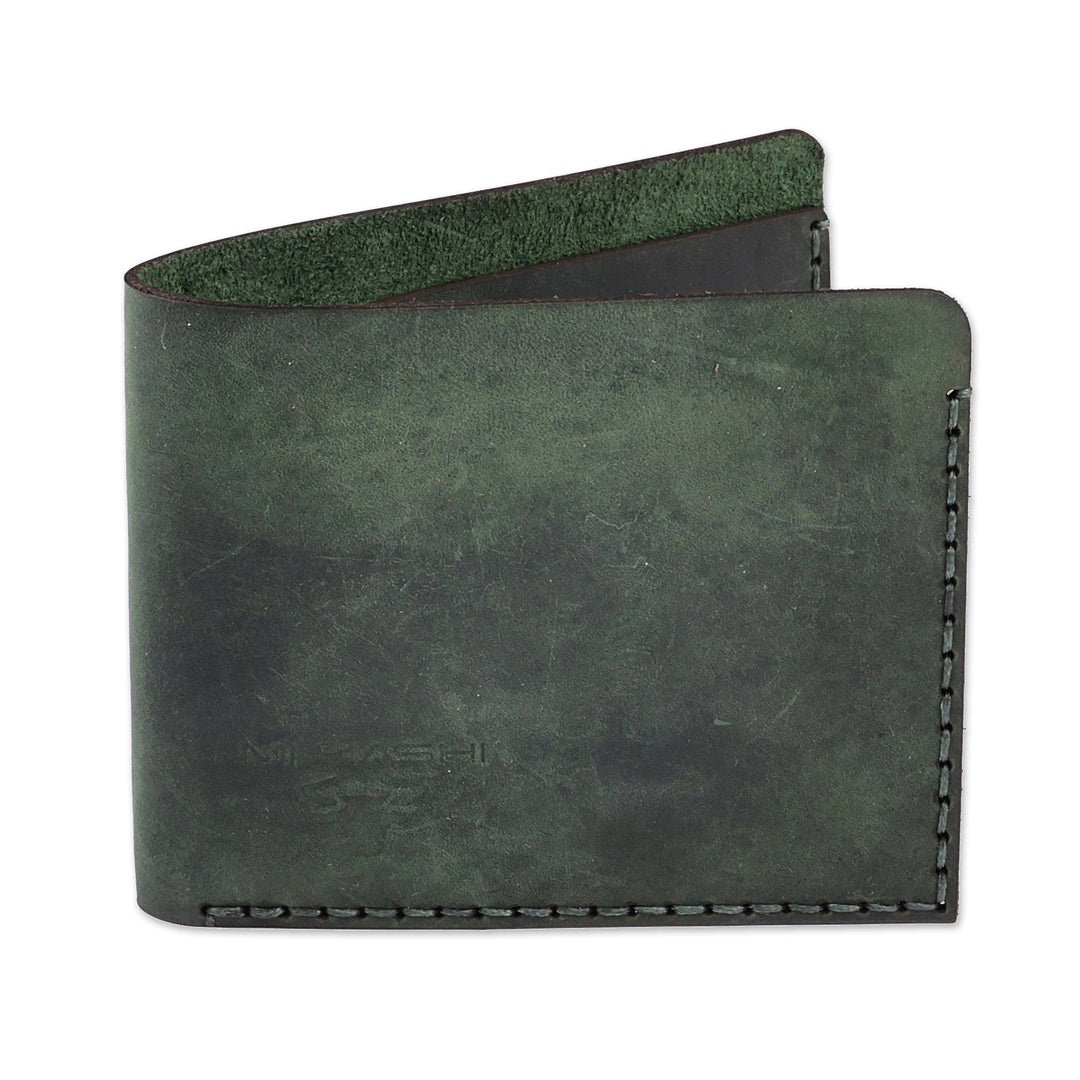 Men's Handcrafted Green Leather Wallet from Armenia - Independent Green
