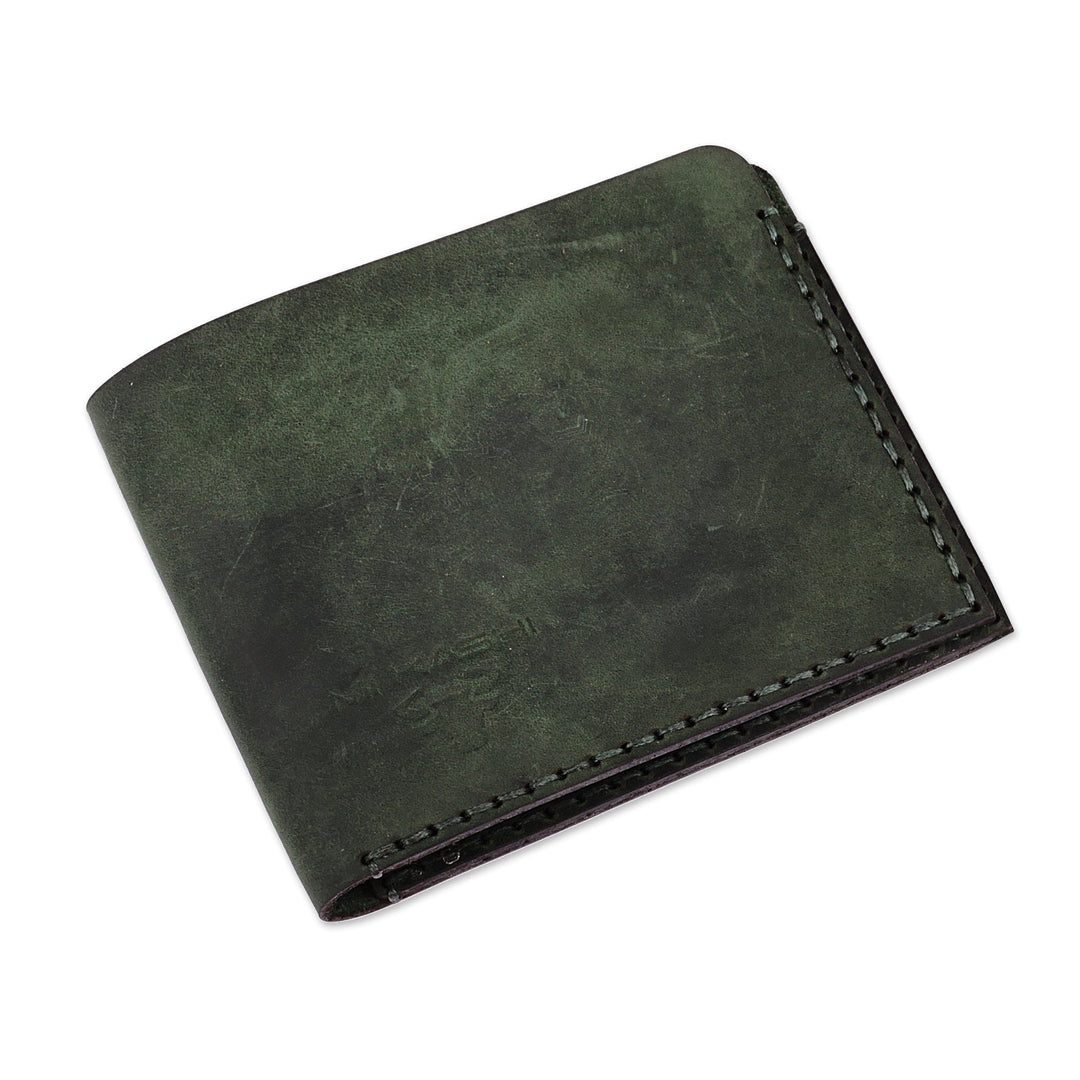 Men's Handcrafted Green Leather Wallet from Armenia - Independent Green