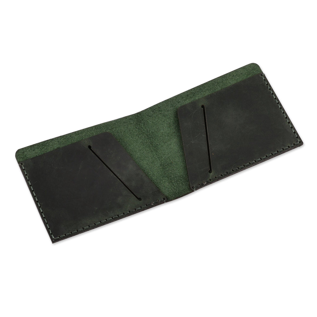 Men's Handcrafted Green Leather Wallet from Armenia - Independent Green
