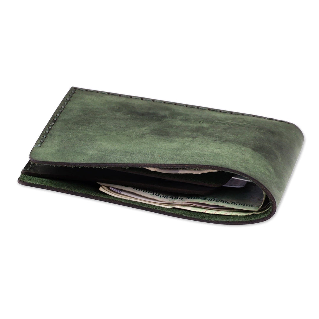 Men's Handcrafted Green Leather Wallet from Armenia - Independent Green