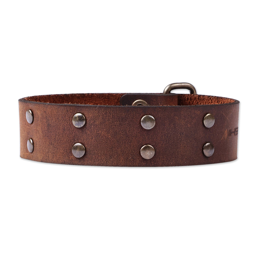 Men's Coffee Leather Wristband Bracelet with Brass Accents - Coffee & Bravery