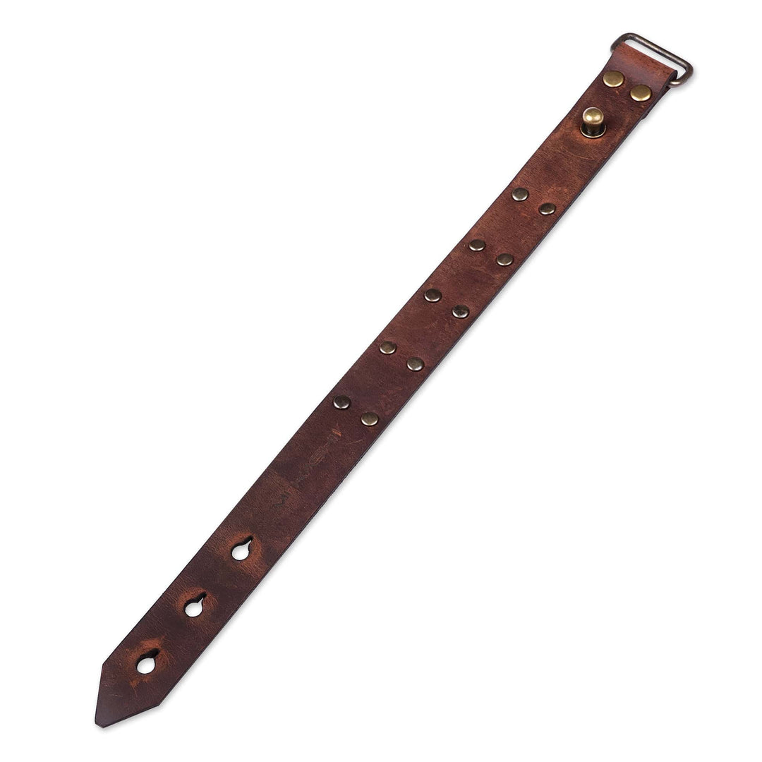 Men's Coffee Leather Wristband Bracelet with Brass Accents - Coffee & Bravery