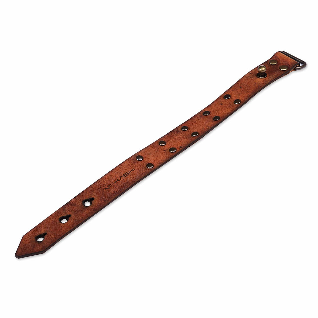 Men's Honey Leather Wristband Bracelet with Brass Accents - Honey & Bravery