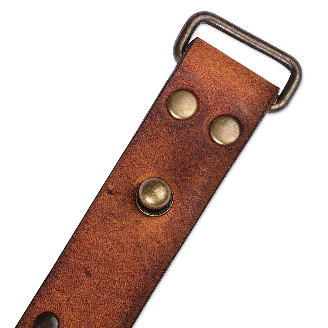 Men's Honey Leather Wristband Bracelet with Brass Accents - Honey & Bravery