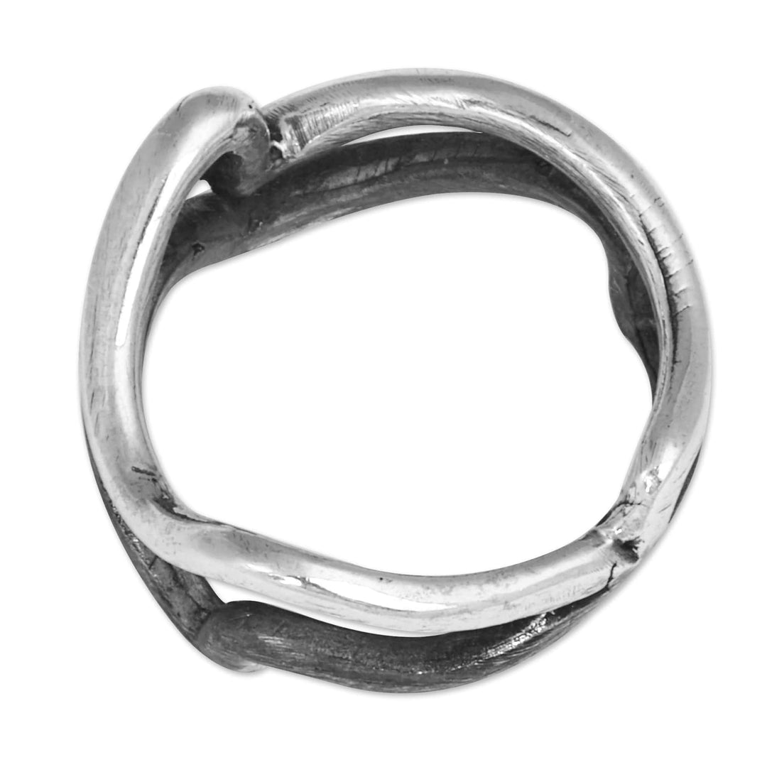 Modern Silver Band Ring with Blackened and Polished Finishes - Daybreak and Nightfall