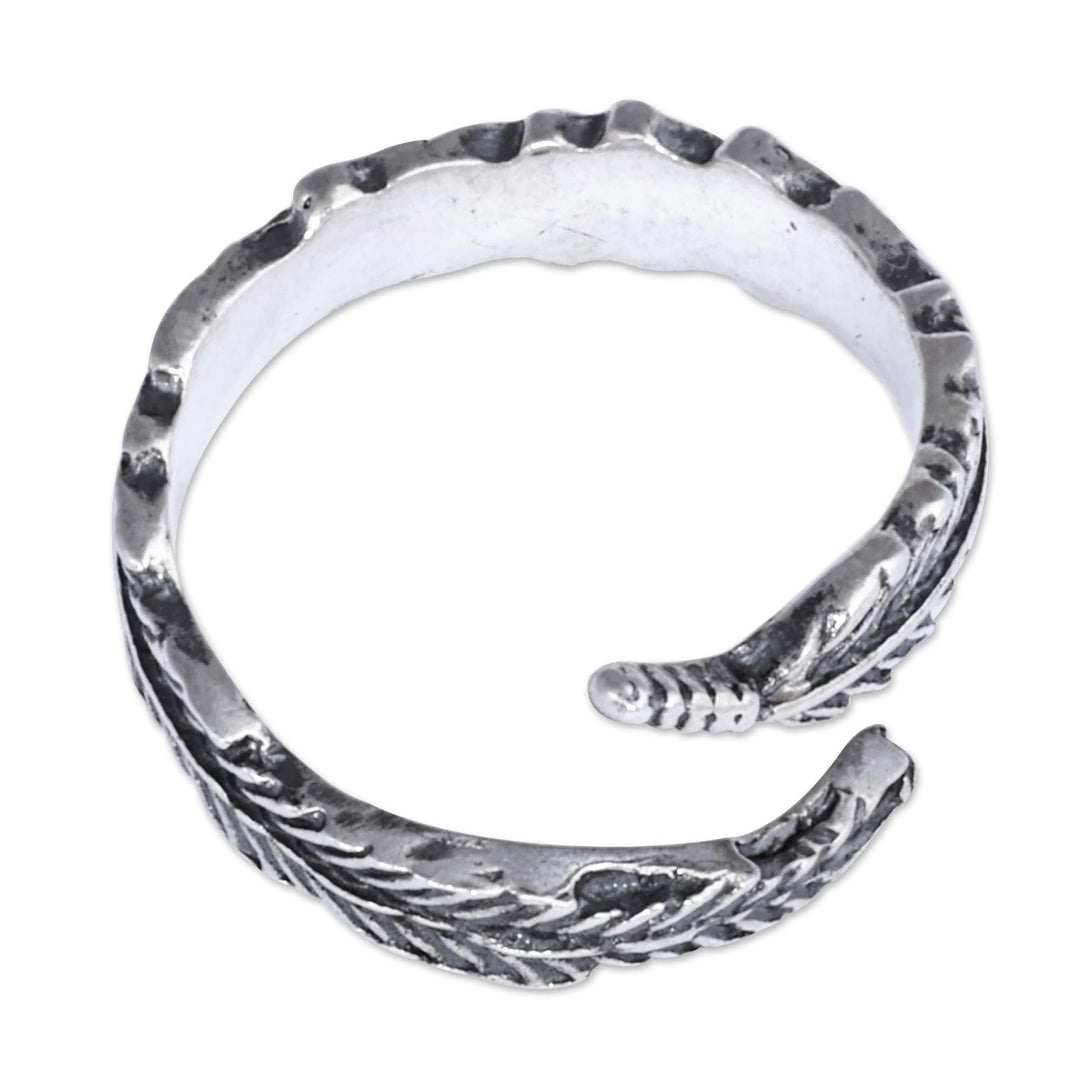 Sterling Silver Leaf Wrap Ring with Oxidized Finish - Nature's Embrace
