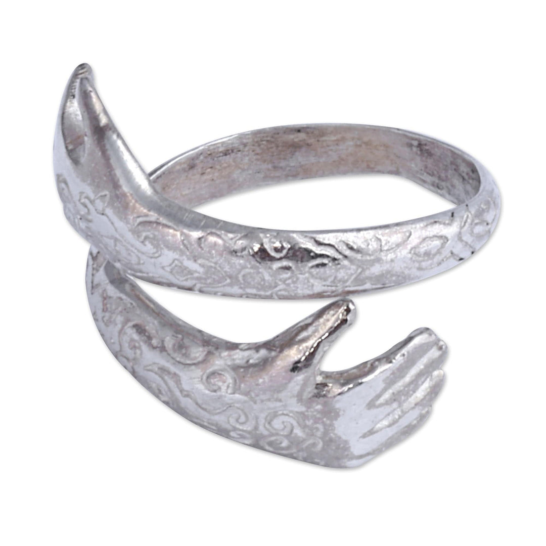 Sterling Silver Wrap Ring of Hands with Henna Tattoo - You Belong with Me