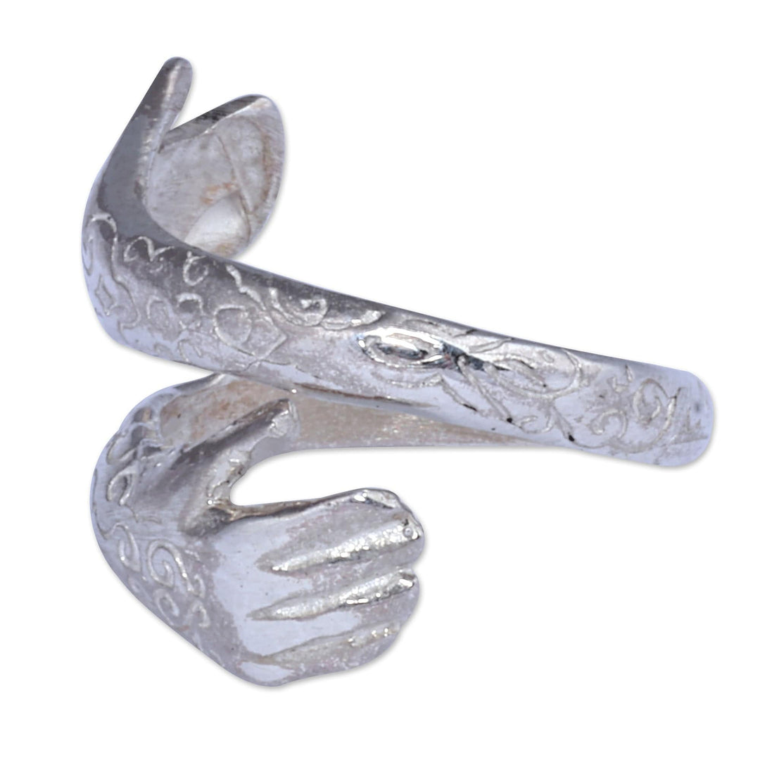 Sterling Silver Wrap Ring of Hands with Henna Tattoo - You Belong with Me