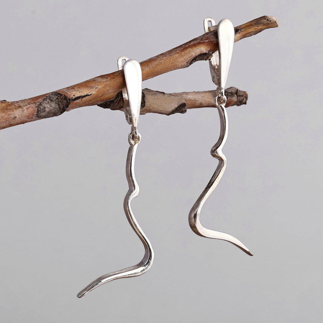 Modern Lightning-Inspired Sterling Silver Dangle Earrings - Bright Lightning