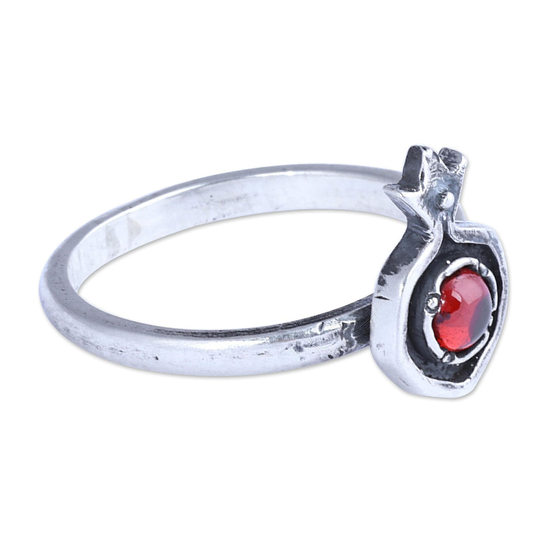 Pomegranate-Themed Natural Garnet Single Stone Ring - Blossoming Pomegranate