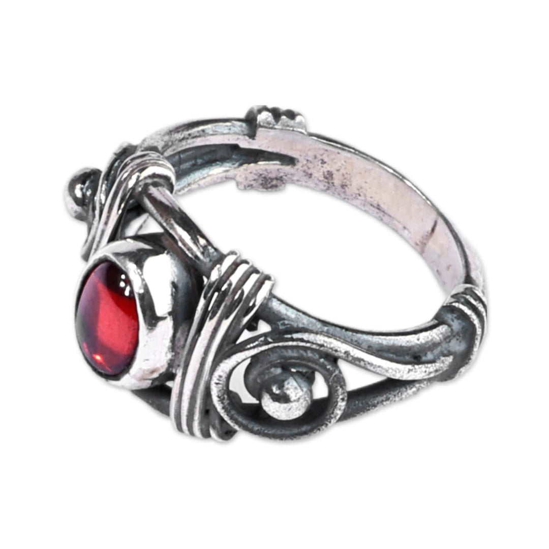 Traditional Sterling Silver Natural Garnet Domed Ring - Crimson Lady