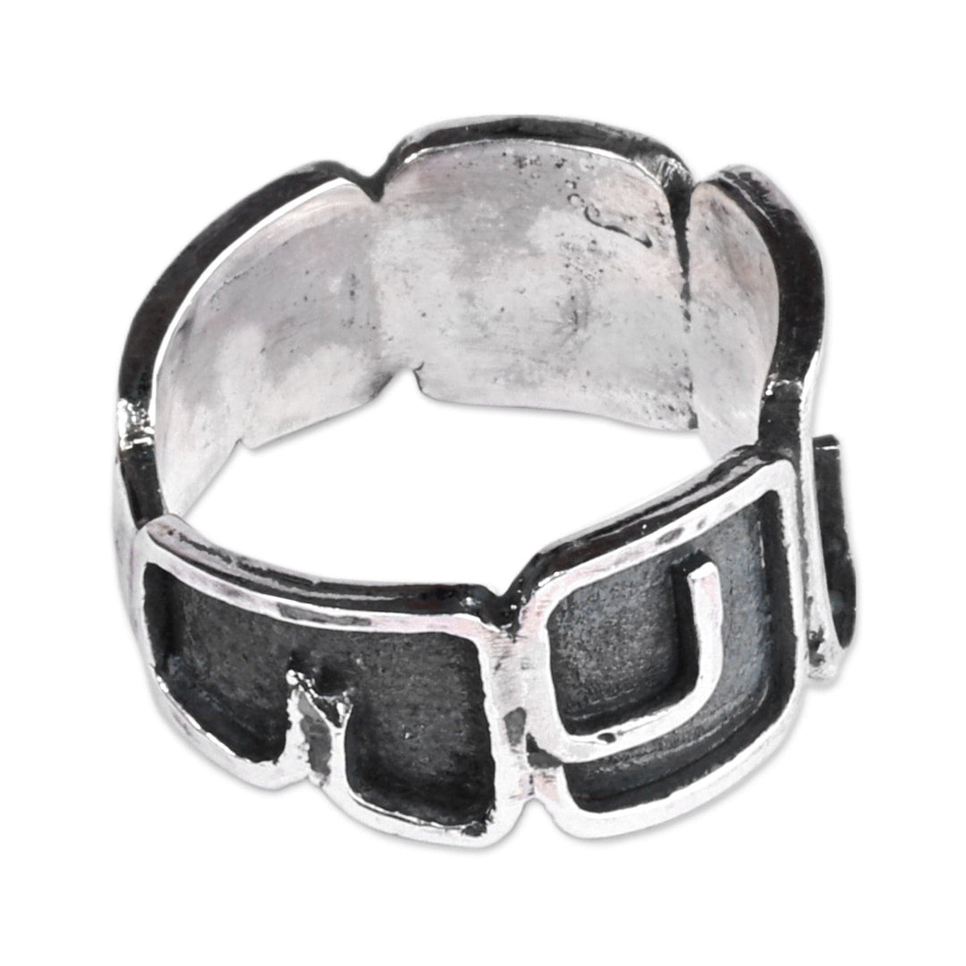 Men's Modern Geometric Sterling Silver Band Ring - Warrior's Strength