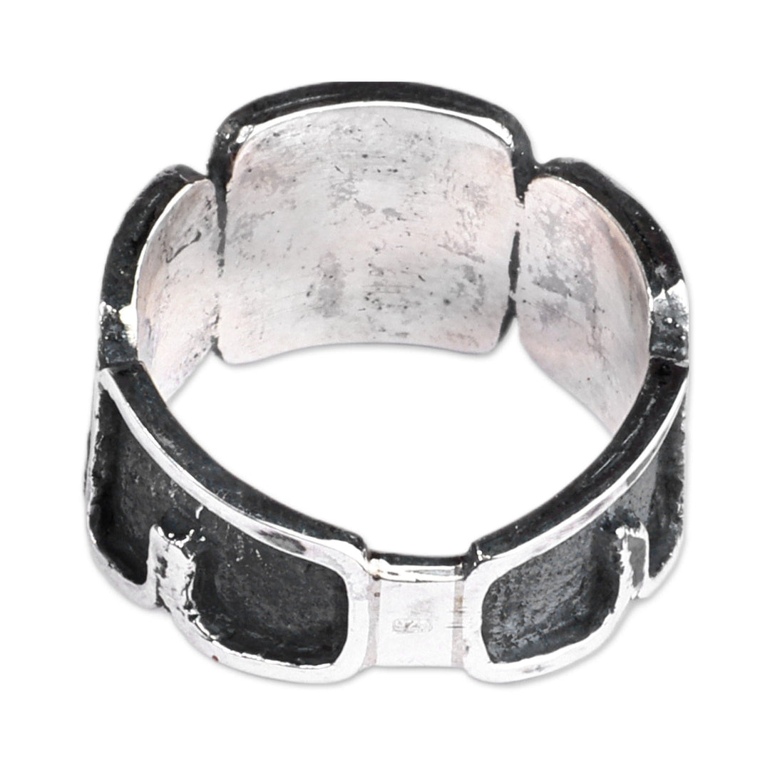 Men's Modern Geometric Sterling Silver Band Ring - Warrior's Strength