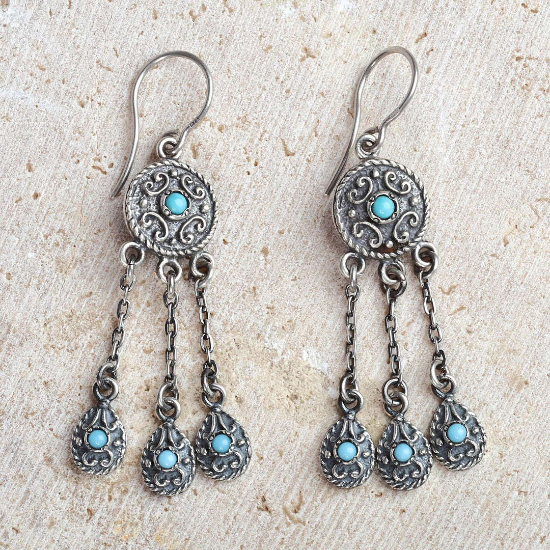 Classic Reconstituted Turquoise Chandelier Earrings - Palatial Serenade