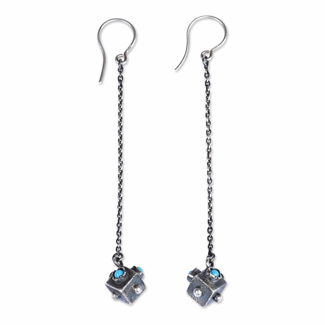 Modern Geometric Reconstituted Turquoise Dangle Earrings - Symmetry in a Box