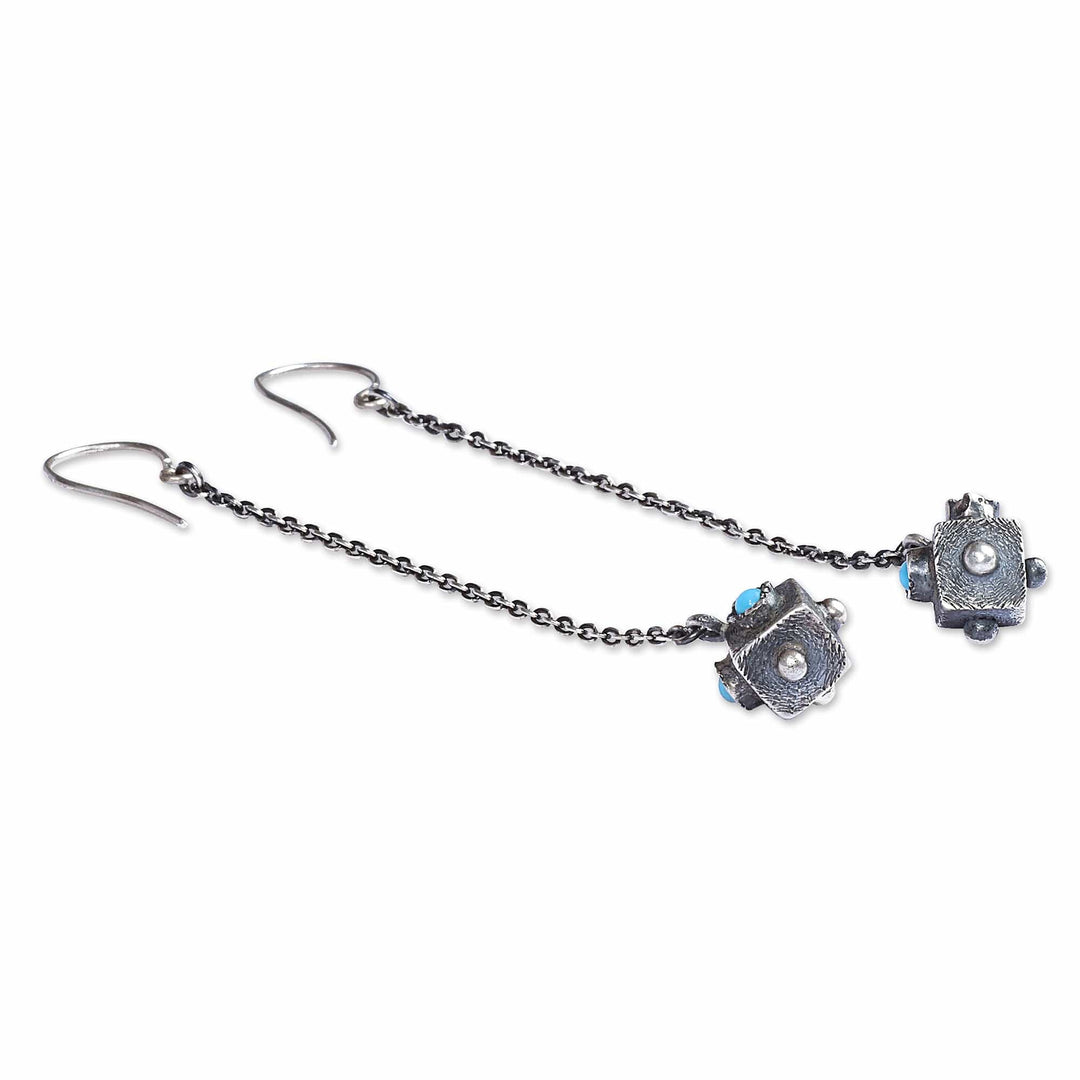 Modern Geometric Reconstituted Turquoise Dangle Earrings - Symmetry in a Box