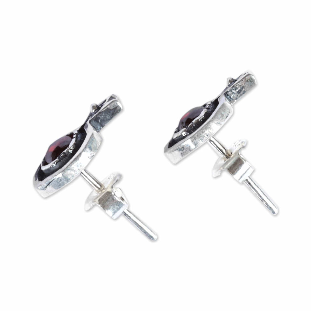 Pomegranate-Themed Natural Garnet Button Earrings - Blossoming Pomegranate