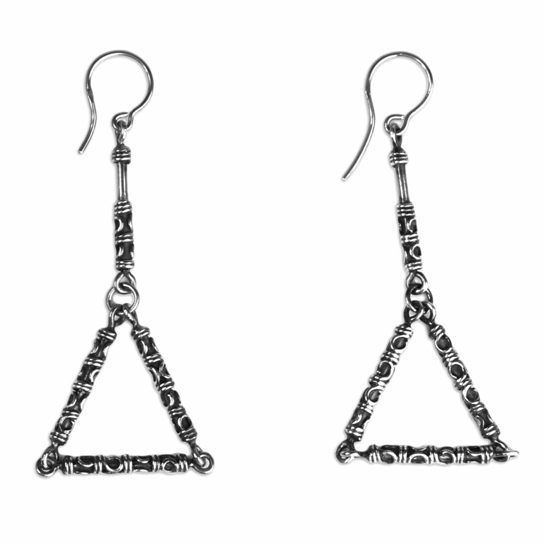 Classic Oxidized Geometric Sterling Silver Dangle Earrings - Classic Trinity