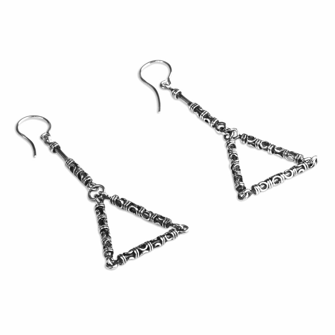 Classic Oxidized Geometric Sterling Silver Dangle Earrings - Classic Trinity