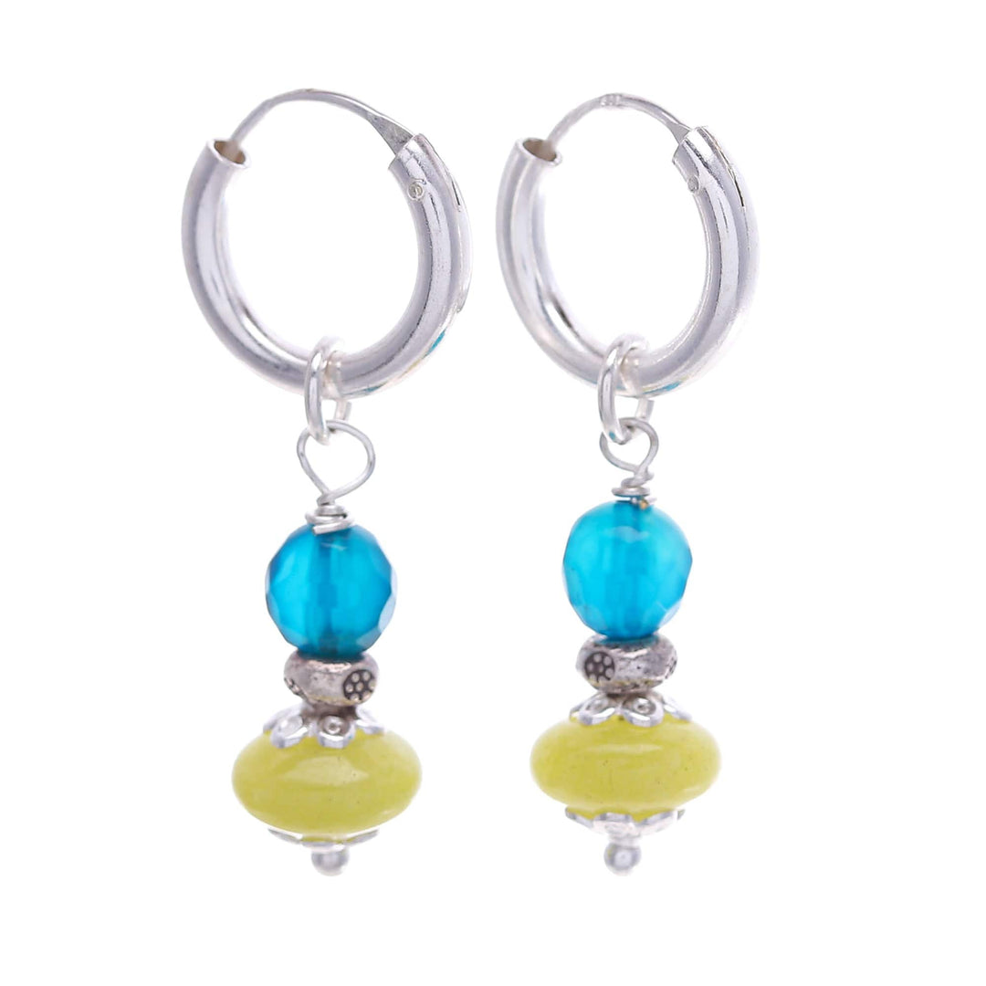 Sterling Silver Hoop Earrings with Agate & Chalcedony Stones - Fantastic Duo