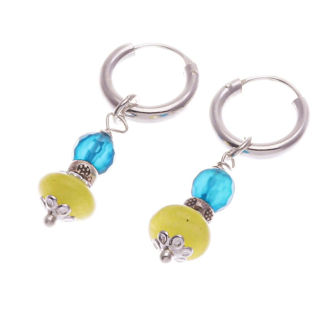 Sterling Silver Hoop Earrings with Agate & Chalcedony Stones - Fantastic Duo