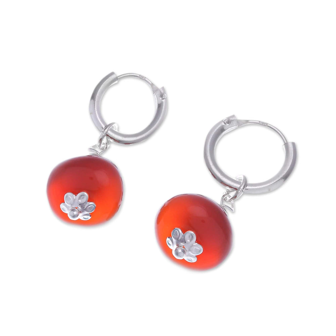 Polished Sterling Silver and Carnelian Hoop Dangle Earrings - Pure Fire