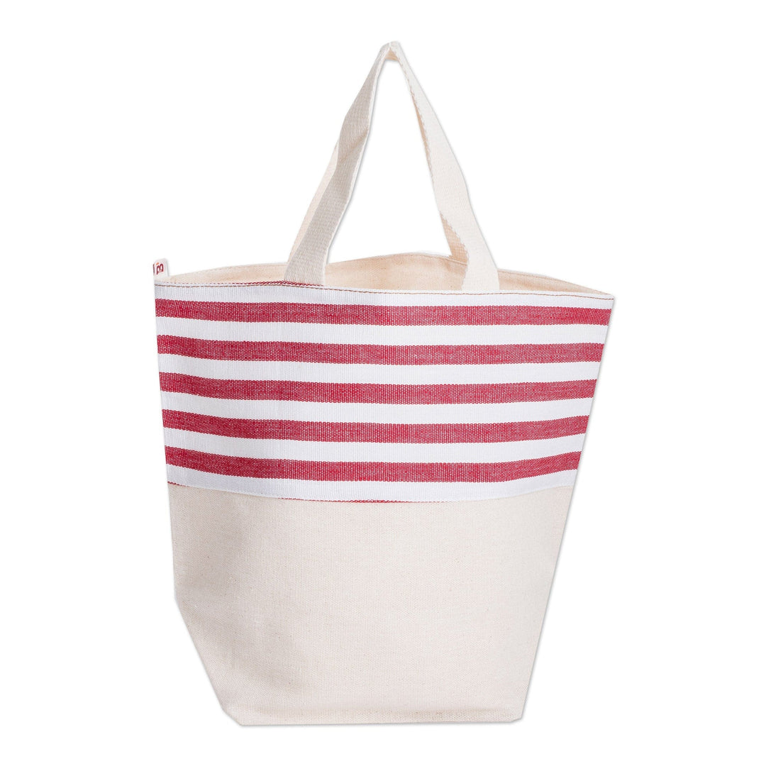Hand-Woven Reversible Cotton Tote Bag with Red Stripes - Fire