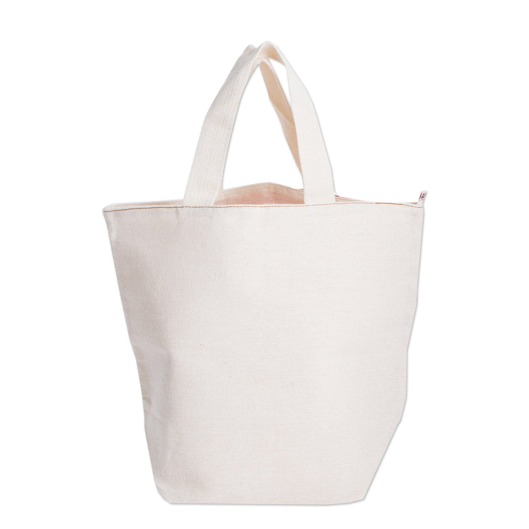 Hand-Woven Reversible Cotton Tote Bag with Red Stripes - Fire