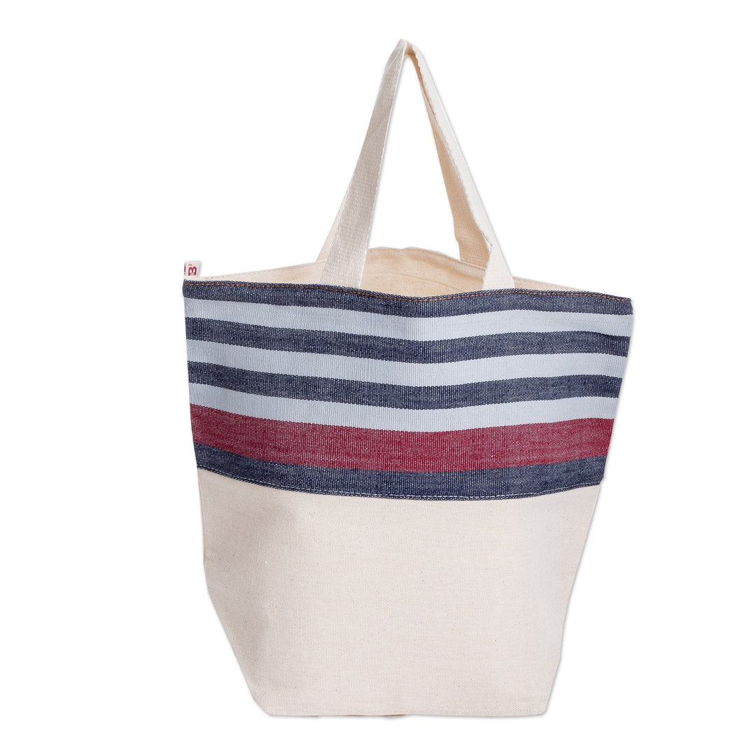 Hand-Woven Reversible Cotton Tote Bag with Colorful Stripes - Sailor