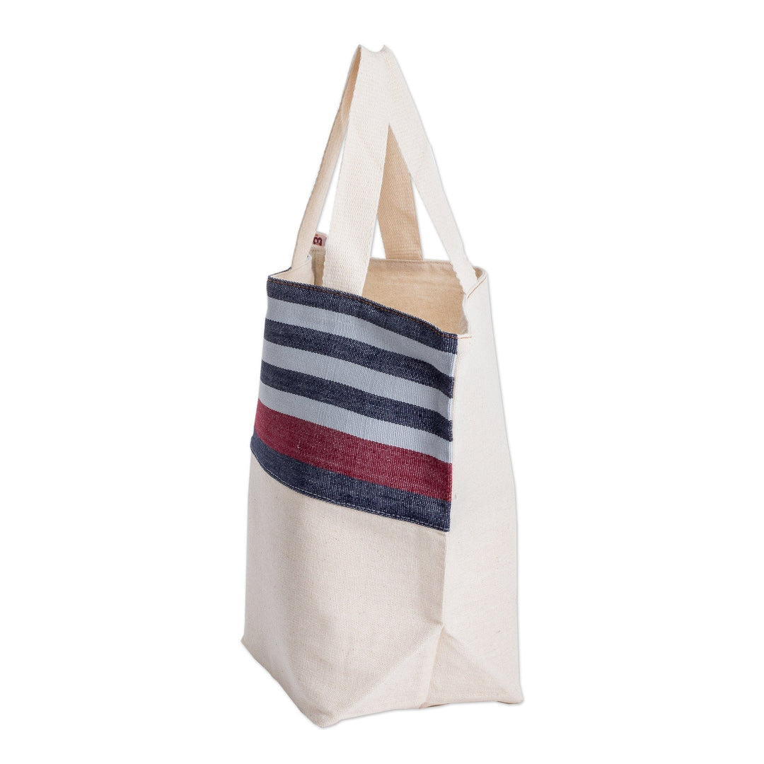 Hand-Woven Reversible Cotton Tote Bag with Colorful Stripes - Sailor