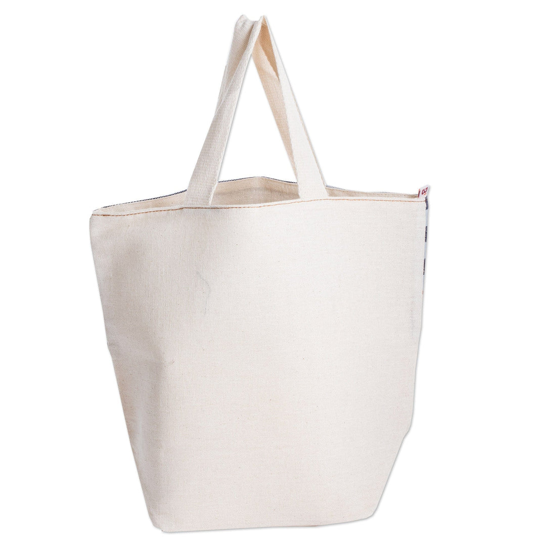 Hand-Woven Reversible Cotton Tote Bag with Colorful Stripes - Sailor