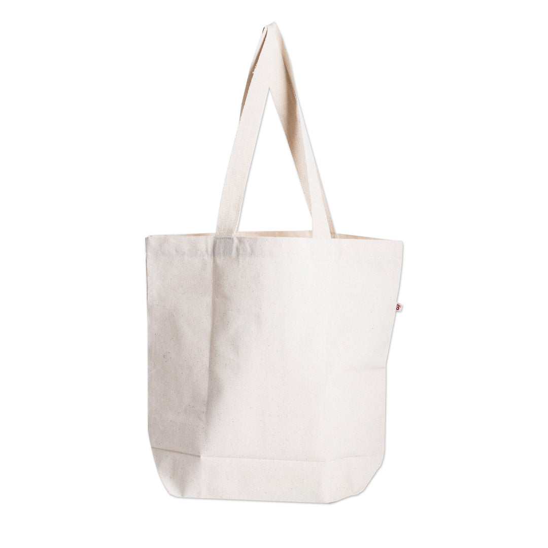 Striped Foldable Cotton Tote Bag in Ivory Aqua and Blue - Emerald