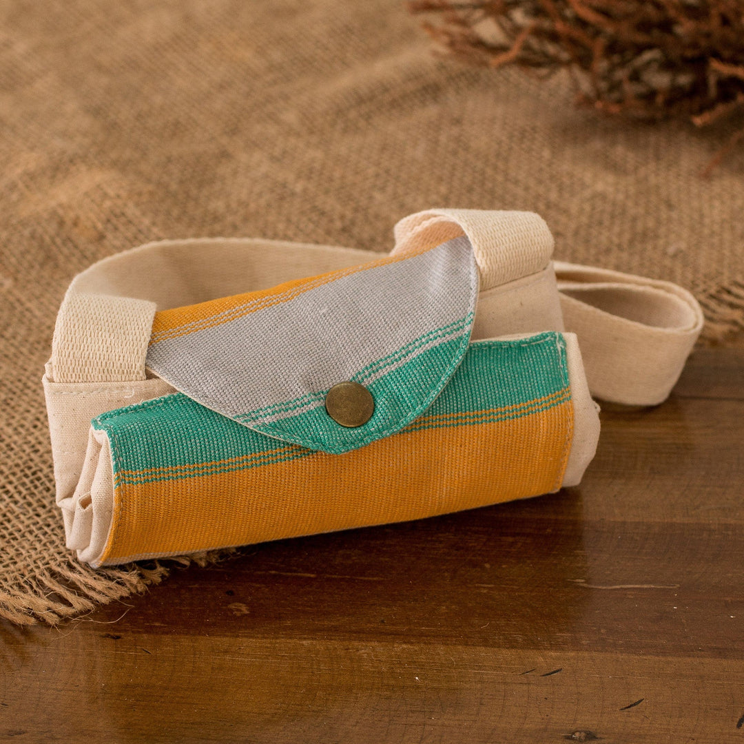 Guatemalan Hand-Woven Foldable Cotton Tote Bag with Stripes - Jade