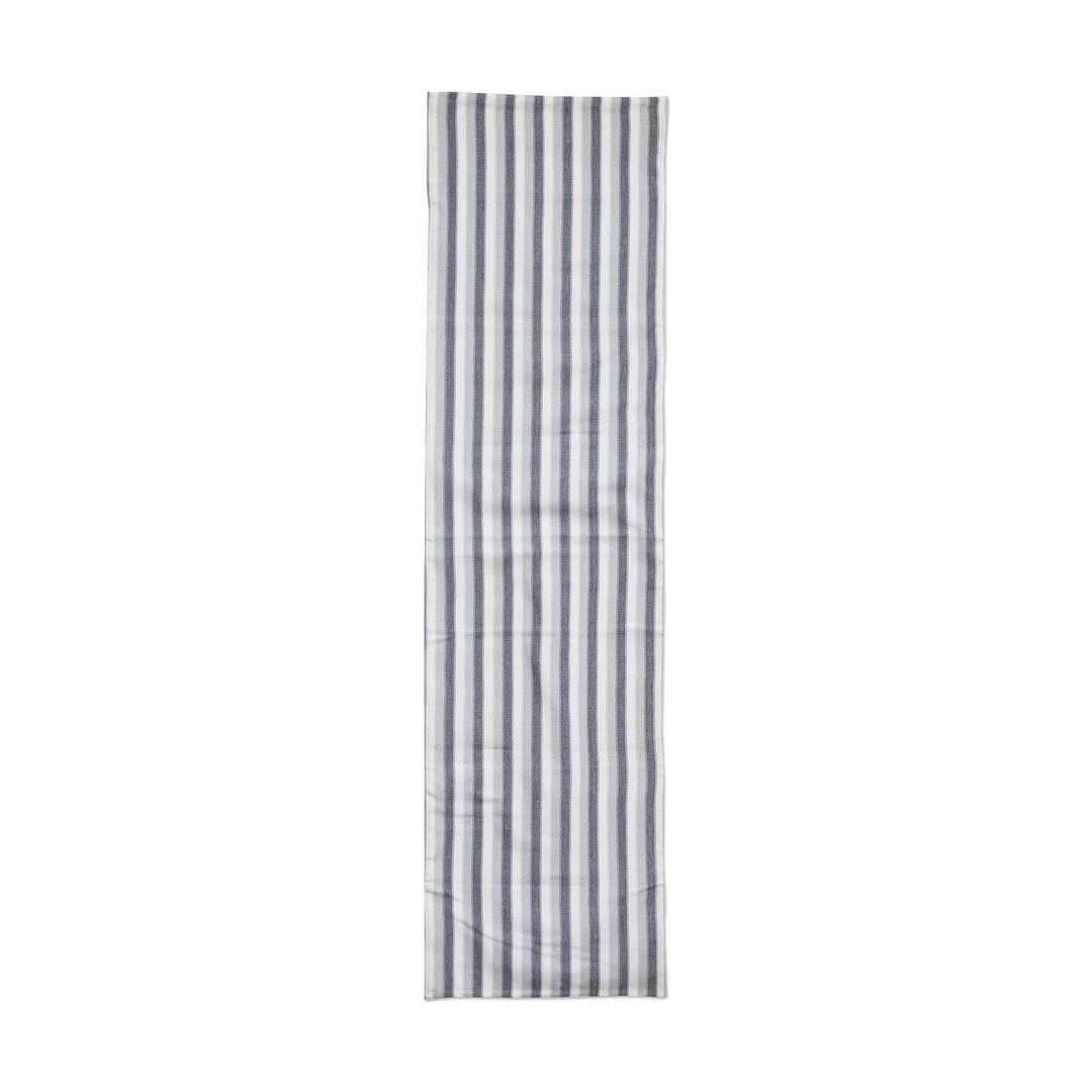 Hand-Woven Cotton Table Runner with Grey and White Stripes - Mist