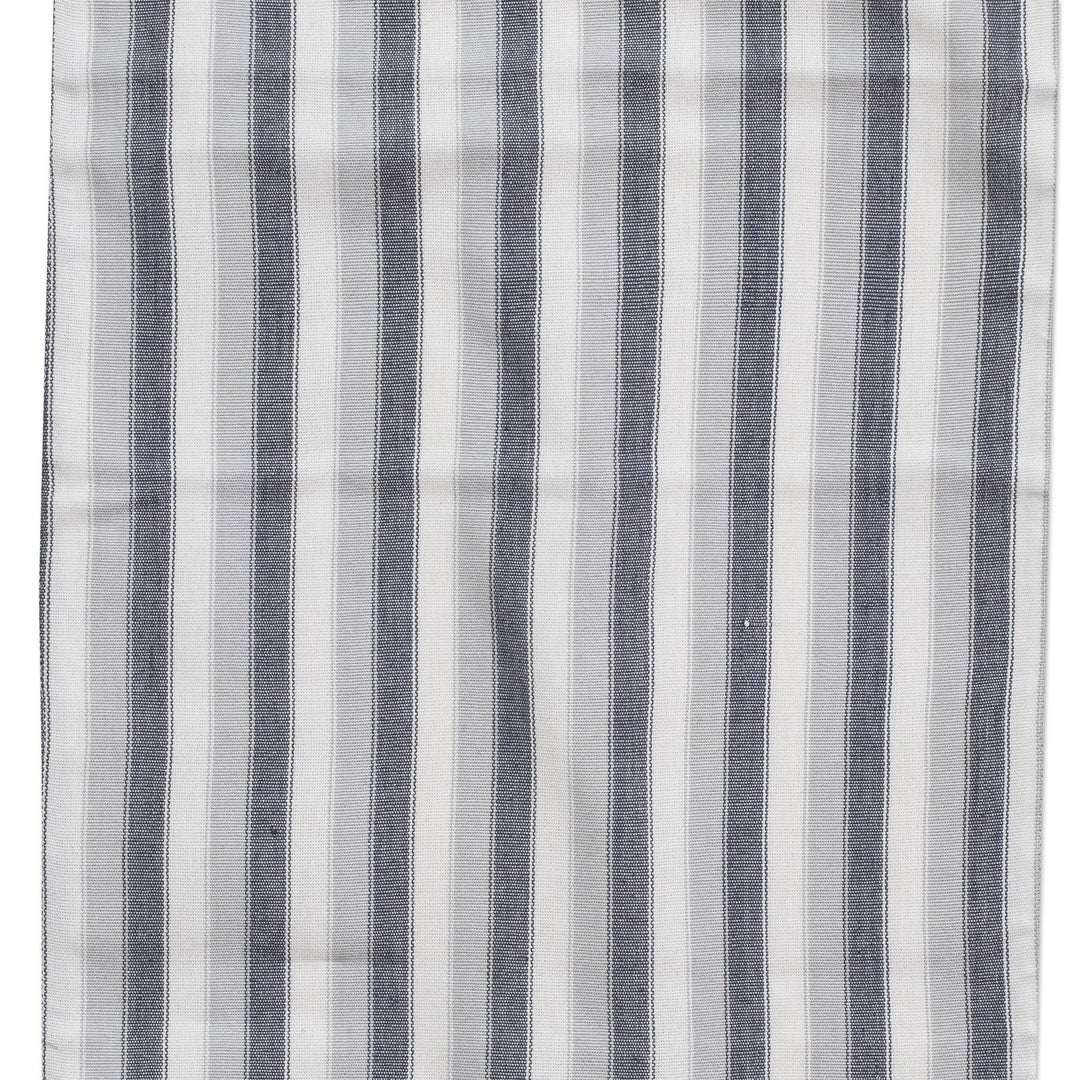 Hand-Woven Cotton Table Runner with Grey and White Stripes - Mist