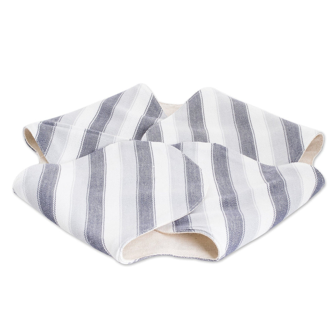 Grey and White Handwoven Striped Cotton Bread Basket Napkin - Mist