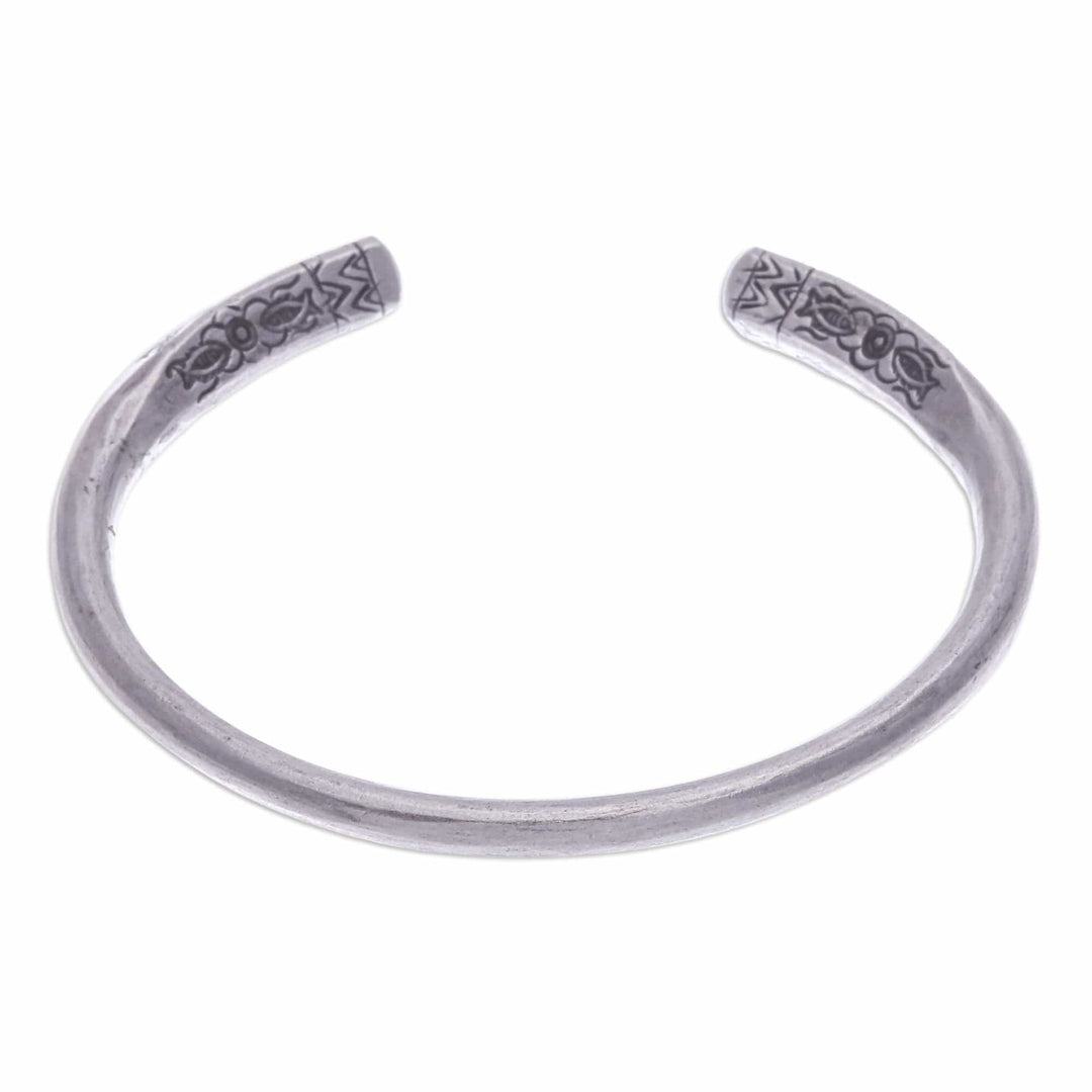 Polished Silver Cuff Bracelet with Hill Tribe Details - Legacy Halo