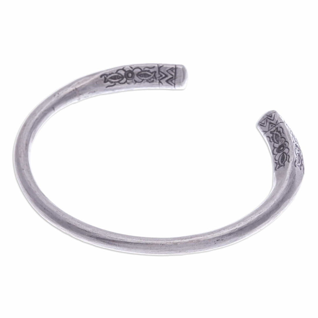 Polished Silver Cuff Bracelet with Hill Tribe Details - Legacy Halo