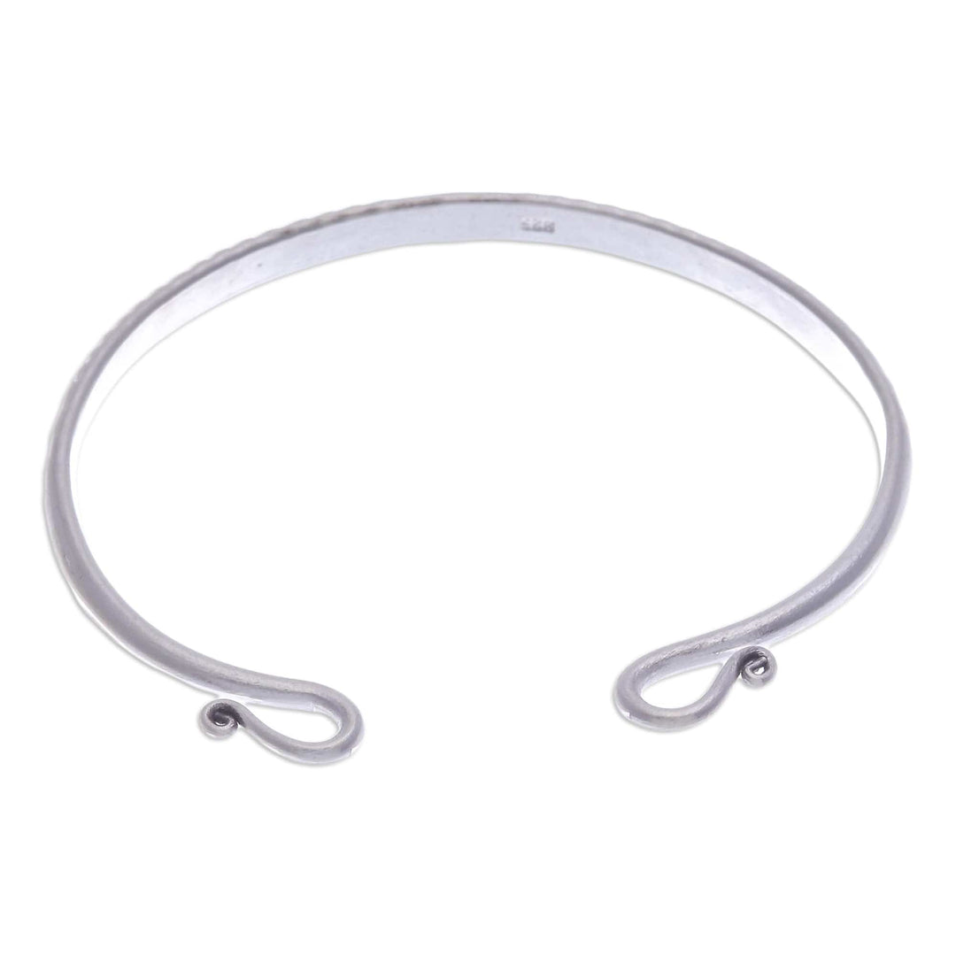 Polished Sterling Silver Cuff Bracelet with Hill Tribe Motif - Sophisticated Serenity