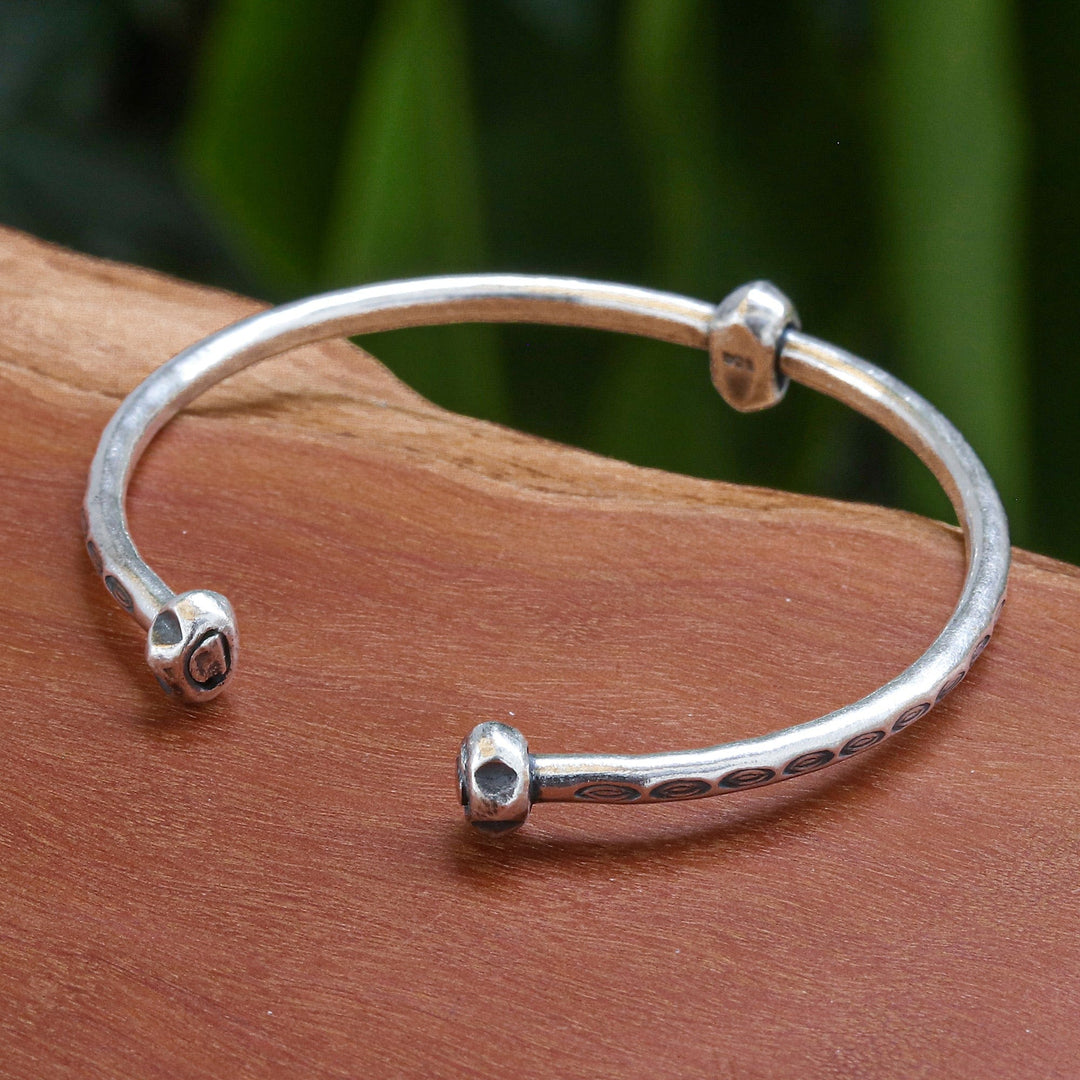 Sterling Silver Cuff Bracelet with Hill Tribe Pendant - Charming Core